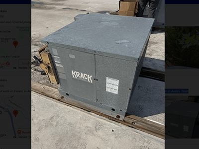 Krack walk-in cooler condensing unit with replaced Copeland compressor in Austin, TX