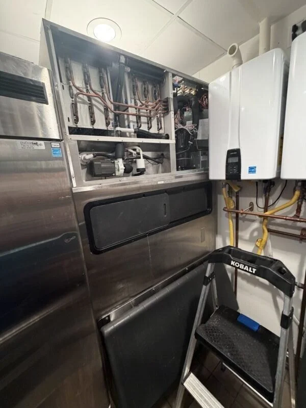 Hoshizaki Ice Maker Model: KM-1301SRJZ Serial: P31415L Year: 2024 Diagnosis: Found chicken flour/debris packed inside the flo...