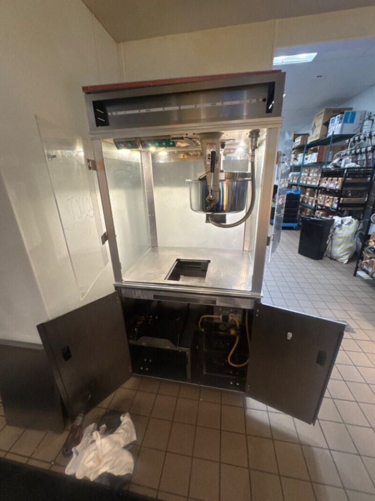 Repaired popcorn machine in commercial kitchen in Hutto, Texas