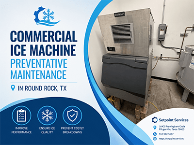 Scotsman commercial ice machine and storage bin after preventative maintenance in Round Rock, TX