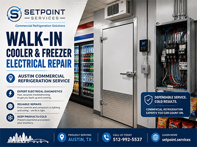 Commercial walk-in cooler and freezer electrical repair at an Austin, TX restaurant