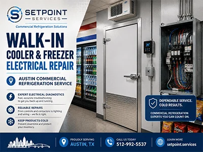Commercial walk-in cooler and freezer electrical repair at an Austin, TX restaurant