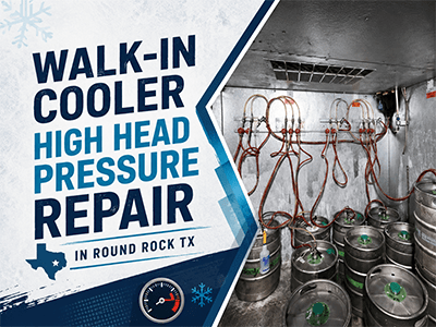 Commercial walk-in cooler refrigeration lines after condensing unit repair in Round Rock, TX
