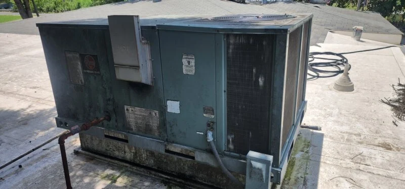 Completed commercial rooftop HVAC repair on a Rheem RKNL-A060JK10E rooftop unit after the customer reported the air condition...