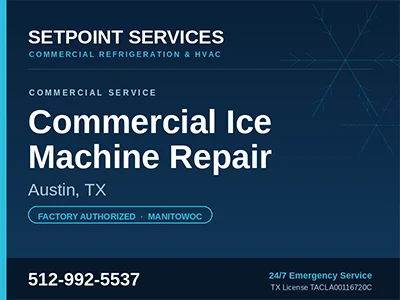 Dirty condenser coil on a Manitowoc commercial ice machine during repair in Austin, TX