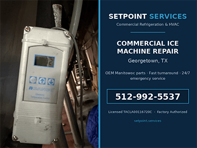 New OEM bottom ice curtain installed on a commercial Manitowoc ice machine at a Georgetown, TX restaurant