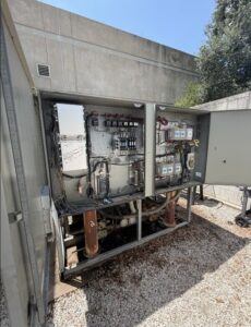 Commercial Trane air-cooled chiller diagnostic and condenser cleaning performed in Austin, Texas. Setpoint Services was calle...